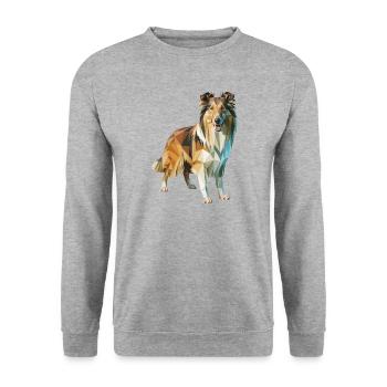 Border Collie - Cooles Low Poly Logo - Unisex Pullover - Weißgrau meliert - Vorne - Alina (178cm) & Michal (187cm)