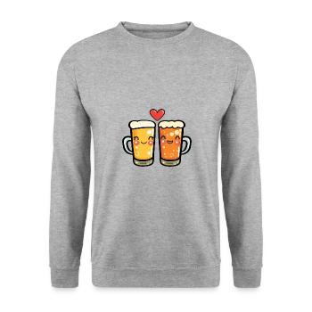 Bier Herz Liebe Party Niedlich - Unisex Pullover - Weißgrau meliert - Vorne - Alina (178cm) & Michal (187cm)