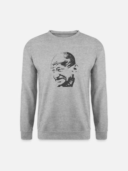 Mahatma Gandhi in schwarz - Unisex Pullover - Weißgrau meliert