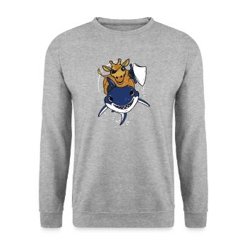 Giraffe Hai Kinder lustig Pirat Geschenk Weihnacht - Unisex Pullover - Weißgrau meliert - Vorne - Alina (178cm) & Michal (187cm)