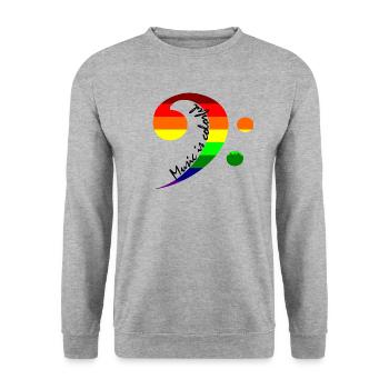 Bassschlüssel Regenbogenfarbe Regenbogenfahne - Unisex Pullover - Weißgrau meliert - Vorne - Alina (178cm) & Michal (187cm)