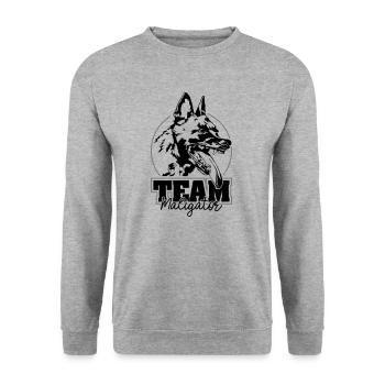 TEAM MALIGATOR Malinois Hundesport Hunde Wilsigns - Unisex Pullover - Weißgrau meliert - Vorne - Alina (178cm) & Michal (187cm)