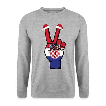 Kroatien Flagge Weihnachten Peace Symbol - Unisex Pullover - Weißgrau meliert - Vorne - Alina (178cm) & Michal (187cm)