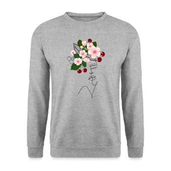 Lady Cherry Blossom - Unisex Sweatshirt - salt & pepper - Front - Alina (178cm) & Michal (187cm)