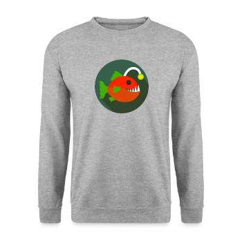 Laternenfisch Tiefsee Fisch Anglerfisch Motiv - Unisex Pullover - Weißgrau meliert - Vorne - Alina (178cm) & Michal (187cm)