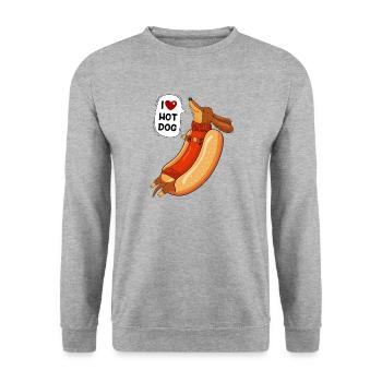 Hot Dog und Humor - Unisex Pullover - Weißgrau meliert - Vorne - Alina (178cm) & Michal (187cm)