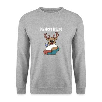 my deer friend, Geschenk für Männer Frauen, Kinder - Unisex Pullover - Weißgrau meliert - Vorne - Alina (178cm) & Michal (187cm)