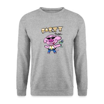Lustiges Party Schwein - Unisex Pullover - Weißgrau meliert - Vorne - Alina (178cm) & Michal (187cm)