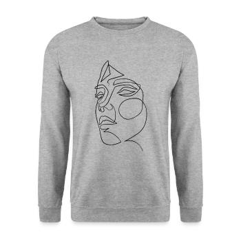 Gesicht in einer Linie - Kunst - Unisex Pullover - Weißgrau meliert - Vorne - Alina (178cm) & Michal (187cm)
