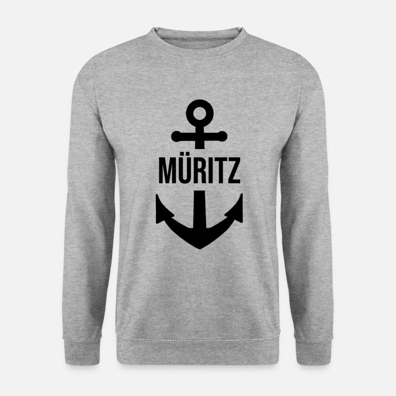 Müritz Anker Urlaub Heimat Zuhause am See - Unisex Pullover - Weißgrau meliert