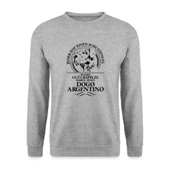 DOGO ARGENTINO Schutzengel Hunde Spruch Wilsigns - Unisex Pullover - Weißgrau meliert - Vorne - Alina (178cm) & Michal (187cm)