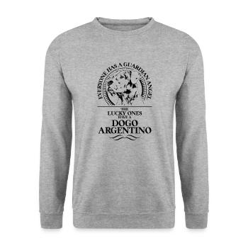 DOGO ARGENTINO Guardian Angel Hund Spruch Wilsigns - Unisex Pullover - Weißgrau meliert - Vorne - Alina (178cm) & Michal (187cm)