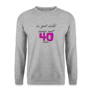 40. Geburtstag - Unisex Pullover - Weißgrau meliert - Vorne - Alina (178cm) & Michal (187cm)