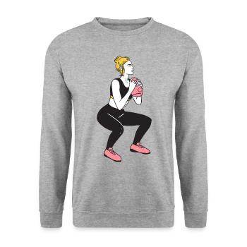 Bodybuilder Leg Day Girl Kettlebells Fitness - Unisex Pullover - Weißgrau meliert - Vorne - Alina (178cm) & Michal (187cm)