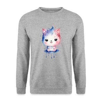 Niedliches Aquarell Kawaii Kätzchen - Unisex Pullover - Weißgrau meliert - Vorne - Alina (178cm) & Michal (187cm)