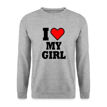 I love my girl - Unisex Pullover - Weißgrau meliert - Vorne - Alina (178cm) & Michal (187cm)