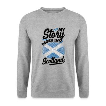 Schottisches Schottland Schottische Flagge Zitat - Unisex Pullover - Weißgrau meliert - Vorne - Alina (178cm) & Michal (187cm)