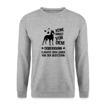 Keine Angst vor dem Dobermann - Unisex Pullover - Weißgrau meliert - Vorne - Alina (178cm) & Michal (187cm)