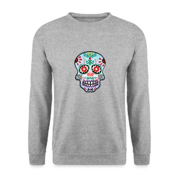 Catrina Schädel Blau - Unisex Pullover - Weißgrau meliert - Vorne - Alina (178cm) & Michal (187cm)