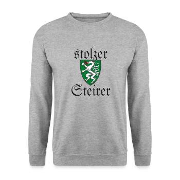 Stolzer Steirer Wappen Steiermark Spruch Geschenk - Unisex Pullover - Weißgrau meliert - Vorne - Alina (178cm) & Michal (187cm)