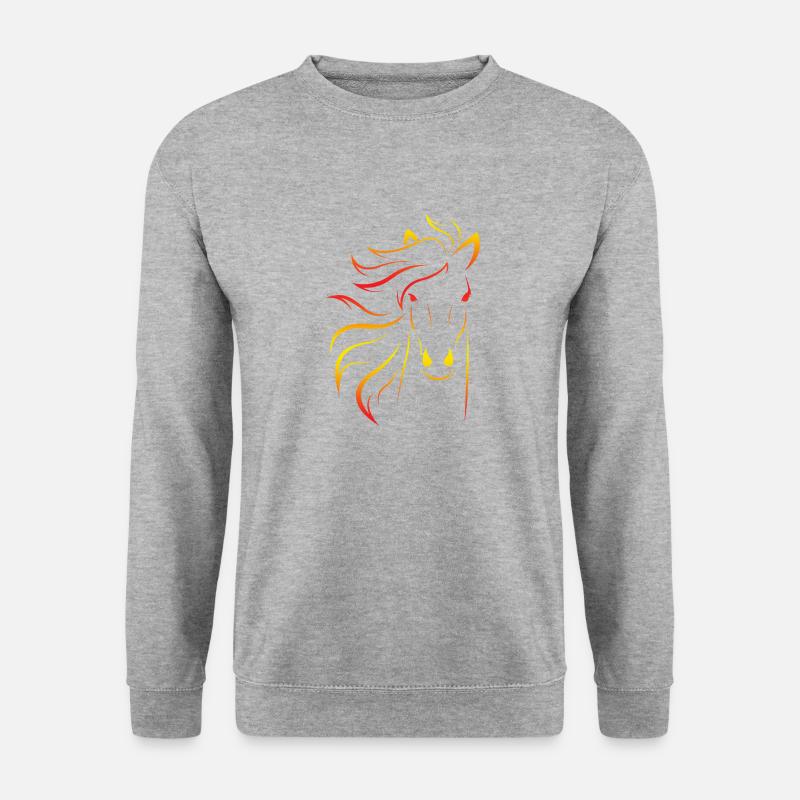 Pferd Kopf Silhouette Orange Gelb Rot Geschenk - Unisex Pullover - Weißgrau meliert