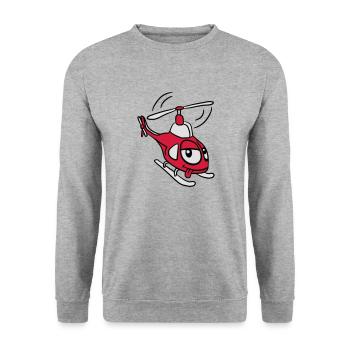 Kleiner süßer Comic Cartoon Heli - Unisex Pullover - Weißgrau meliert - Vorne - Alina (178cm) & Michal (187cm)