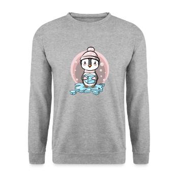 Pingouin fille avec bonnet et glaçons - Sweat-shirt Unisexe - gris chiné - Devant - Alina (178cm) & Michal (187cm)