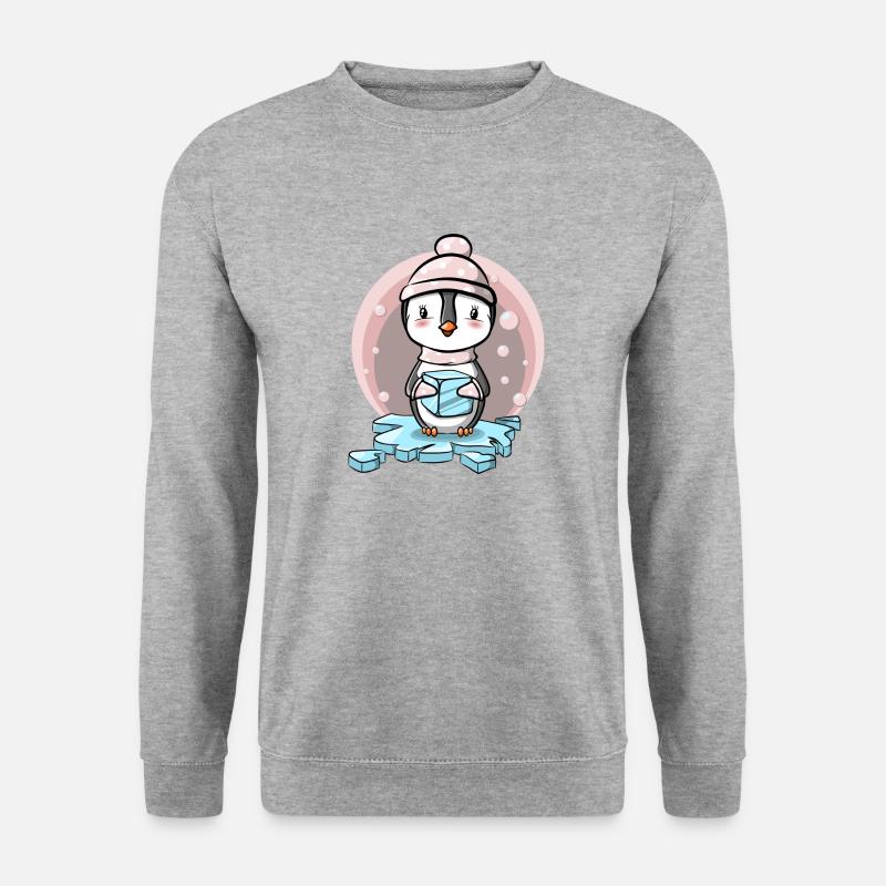 Pinguin Mädchen mit Mütze und Eiswürfel - Unisex Pullover - Weißgrau meliert