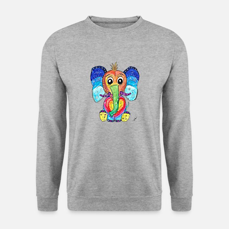 Happy Elephant - Unisex Pullover - Weißgrau meliert