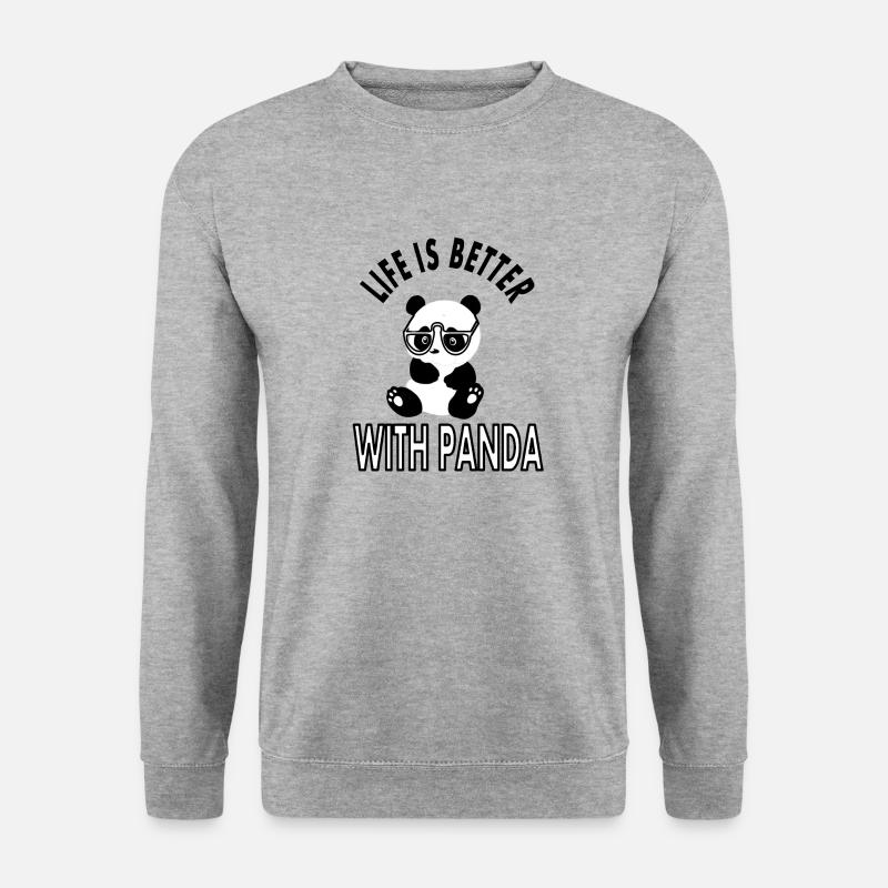 Panda Bär Panda Sprüche Panda mit Brille Geschenk - Unisex Pullover - Weißgrau meliert