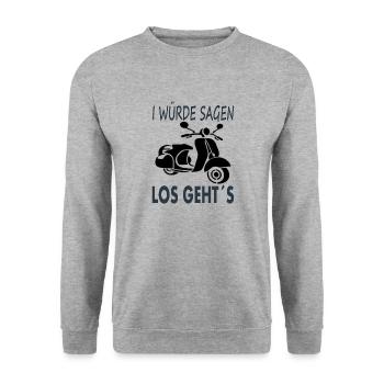 Roller fahren Rollerfahrer ich liebe Roller Moped - Unisex Pullover - Weißgrau meliert - Vorne - Alina (178cm) & Michal (187cm)