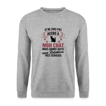je ne suis pas accro à mon chat - Sweat-shirt Unisexe - gris chiné - Devant - Alina (178cm) & Michal (187cm)