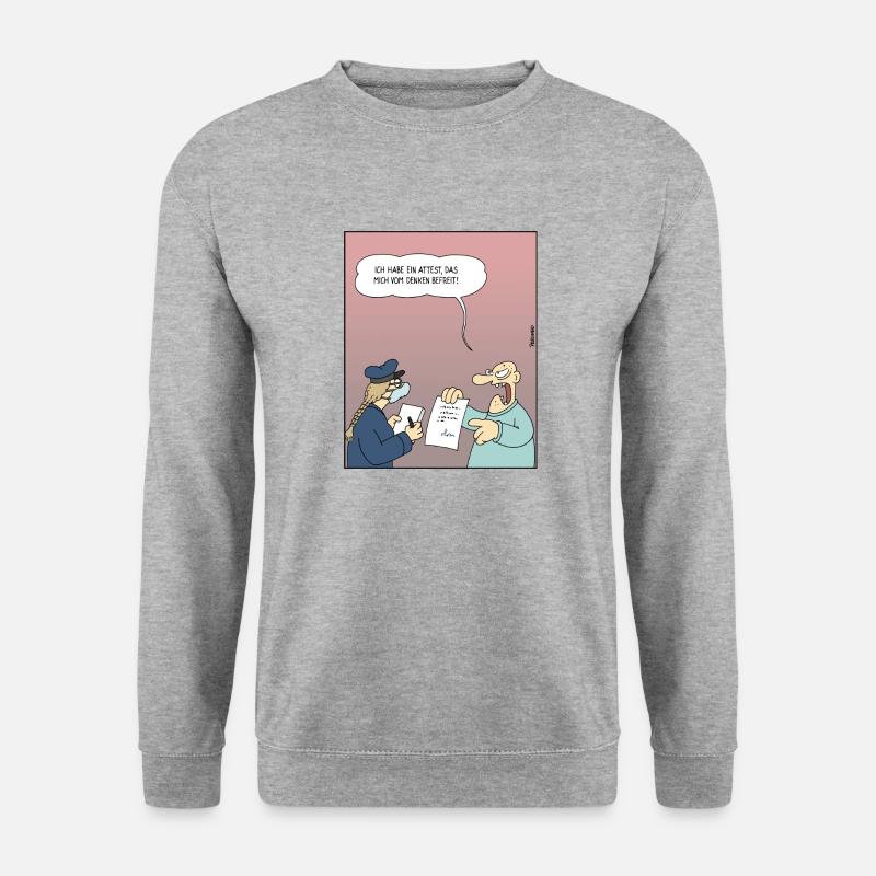 4256 VollpfostenIdiotenSchlappschwanzattest - Unisex Pullover - Weißgrau meliert