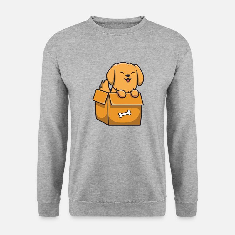 Süßer Golden Retriever in einem Karton - Unisex Pullover - Weißgrau meliert