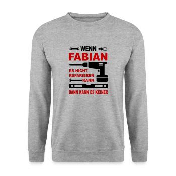 Name Geschenkidee Namenstag FABIAN - Unisex Pullover - Weißgrau meliert - Vorne - Alina (178cm) & Michal (187cm)