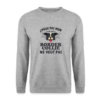 Mon border collie ne veut pas - Sweat-shirt Unisexe - gris chiné - Devant - Alina (178cm) & Michal (187cm)