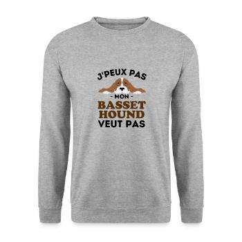 Chien de Race Basset Hound - Sweat-shirt Unisexe - gris chiné - Devant - Alina (178cm) & Michal (187cm)