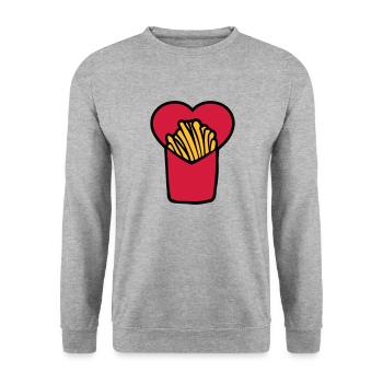 French Fries Love - Unisex Pullover - Weißgrau meliert - Vorne - Alina (178cm) & Michal (187cm)