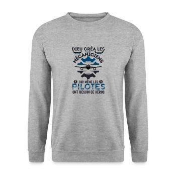 Humour mécanicien avion 1 - Sweat-shirt Unisexe - gris chiné - Devant - Alina (178cm) & Michal (187cm)
