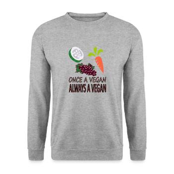 Veganer Vegetarier vegetarisch Obst essen Geschenk - Unisex Pullover - Weißgrau meliert - Vorne - Alina (178cm) & Michal (187cm)