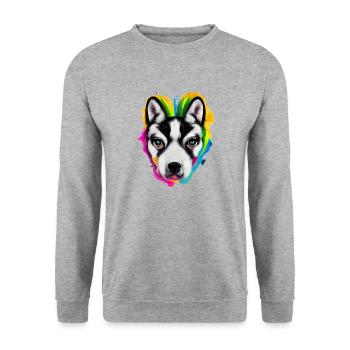 Siberian Husky in color - Unisex Sweatshirt - salt & pepper - Front - Alina (178cm) & Michal (187cm)