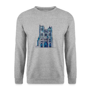 Kathedrale von Amiens - Unisex Pullover - Weißgrau meliert - Vorne - Alina (178cm) & Michal (187cm)