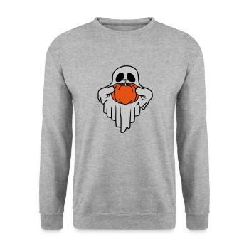 Pumpkin Ghost Halloween Comic - Unisex Sweatshirt - salt & pepper - Front - Alina (178cm) & Michal (187cm)