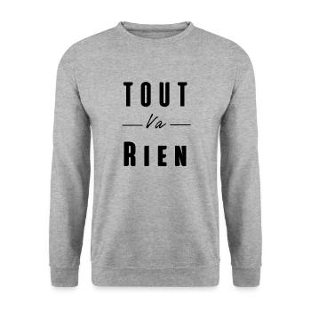 tout va rien - Sweat-shirt Unisexe - gris chiné - Devant - Alina (178cm) & Michal (187cm)