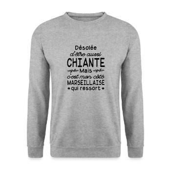 désolée d'être aussi chiante / humour marseillaise - Sweat-shirt Unisexe - gris chiné - Devant - Alina (178cm) & Michal (187cm)