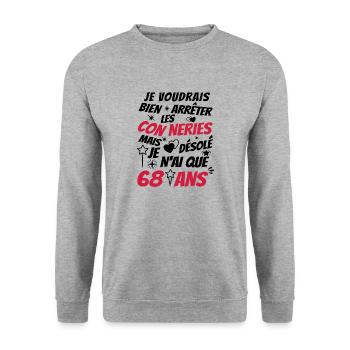 j ai 68 ans / humour anniversaire 68 ans - Sweat-shirt Unisexe - gris chiné - Devant - Alina (178cm) & Michal (187cm)