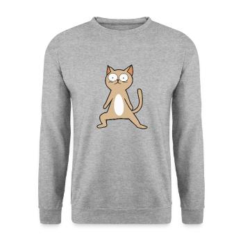 Lustig Katze macht Yoga Yogaliebhaber Geschenkidee - Unisex Pullover - Weißgrau meliert - Vorne - Alina (178cm) & Michal (187cm)