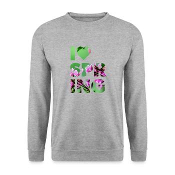 I LOVE SPRING - Unisex Pullover - Weißgrau meliert - Vorne - Alina (178cm) & Michal (187cm)
