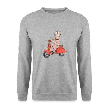 Lama Rides Scooter Funny Alpaca Scooter - Unisex Sweatshirt - salt & pepper - Front - Alina (178cm) & Michal (187cm)