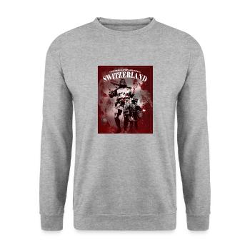 T-shirt or hoodie with Swiss heroes - Unisex Sweatshirt - salt & pepper - Front - Alina (178cm) & Michal (187cm)